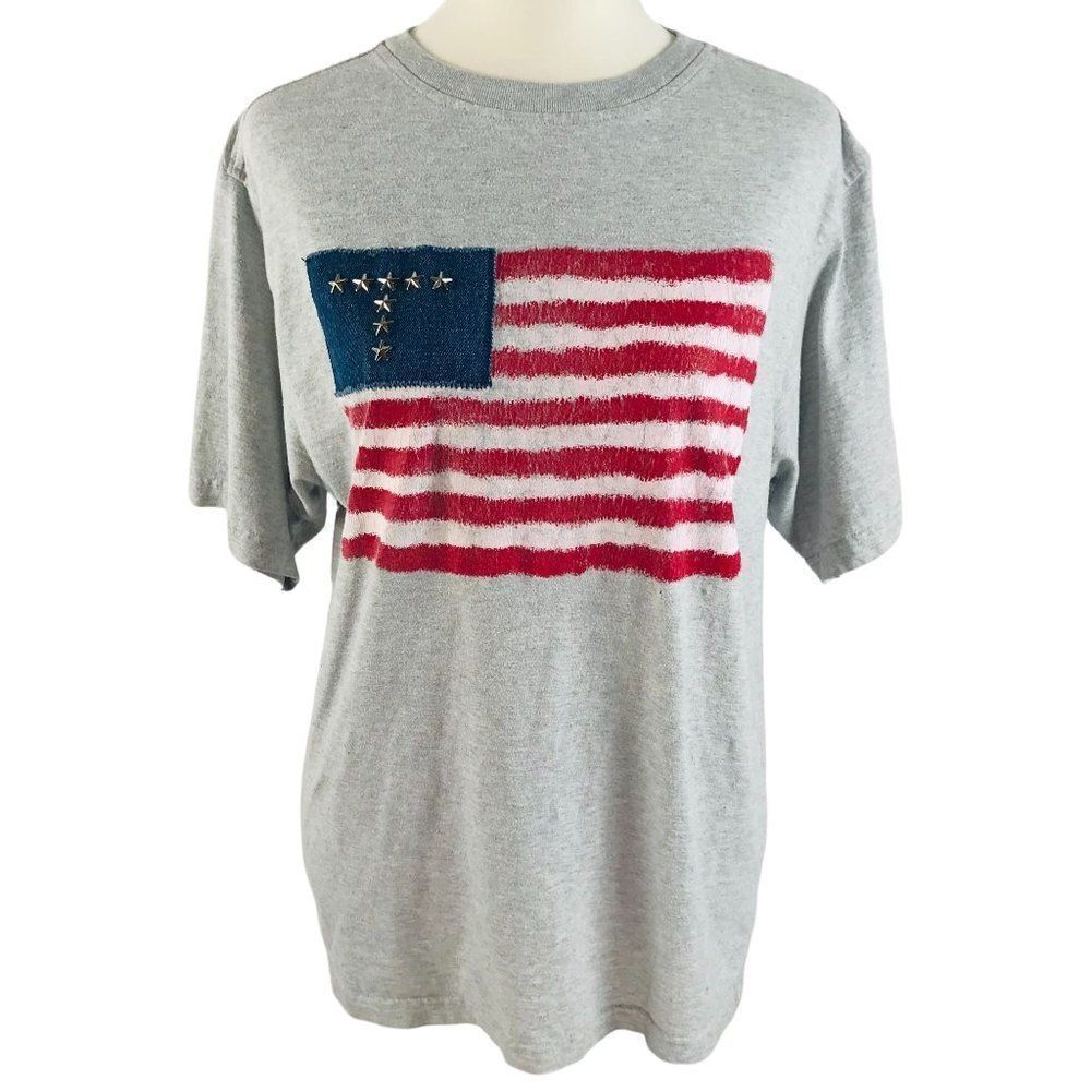 USA Flag T-shirt America Tee Tommy Hilfiger Grey Red White Blue Short Sleeve Shi